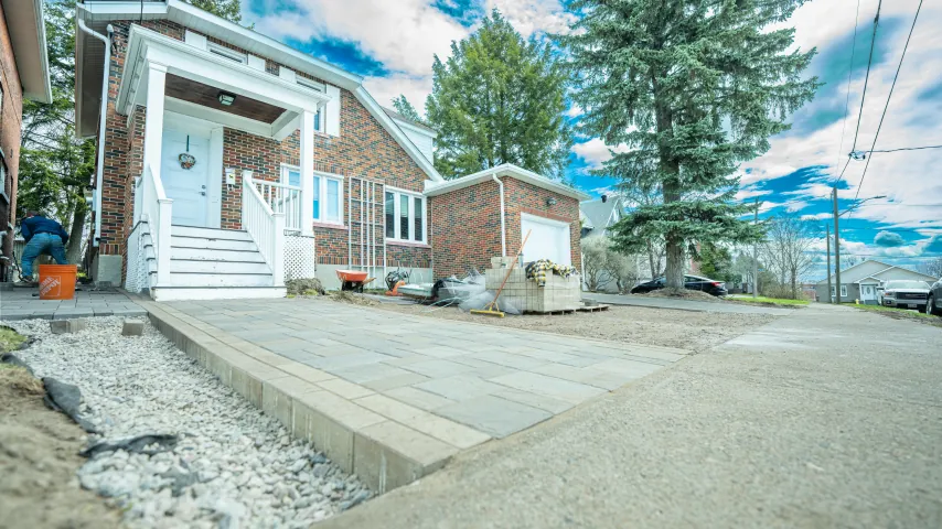 Low-angle view of a finished walkway in North Bay.